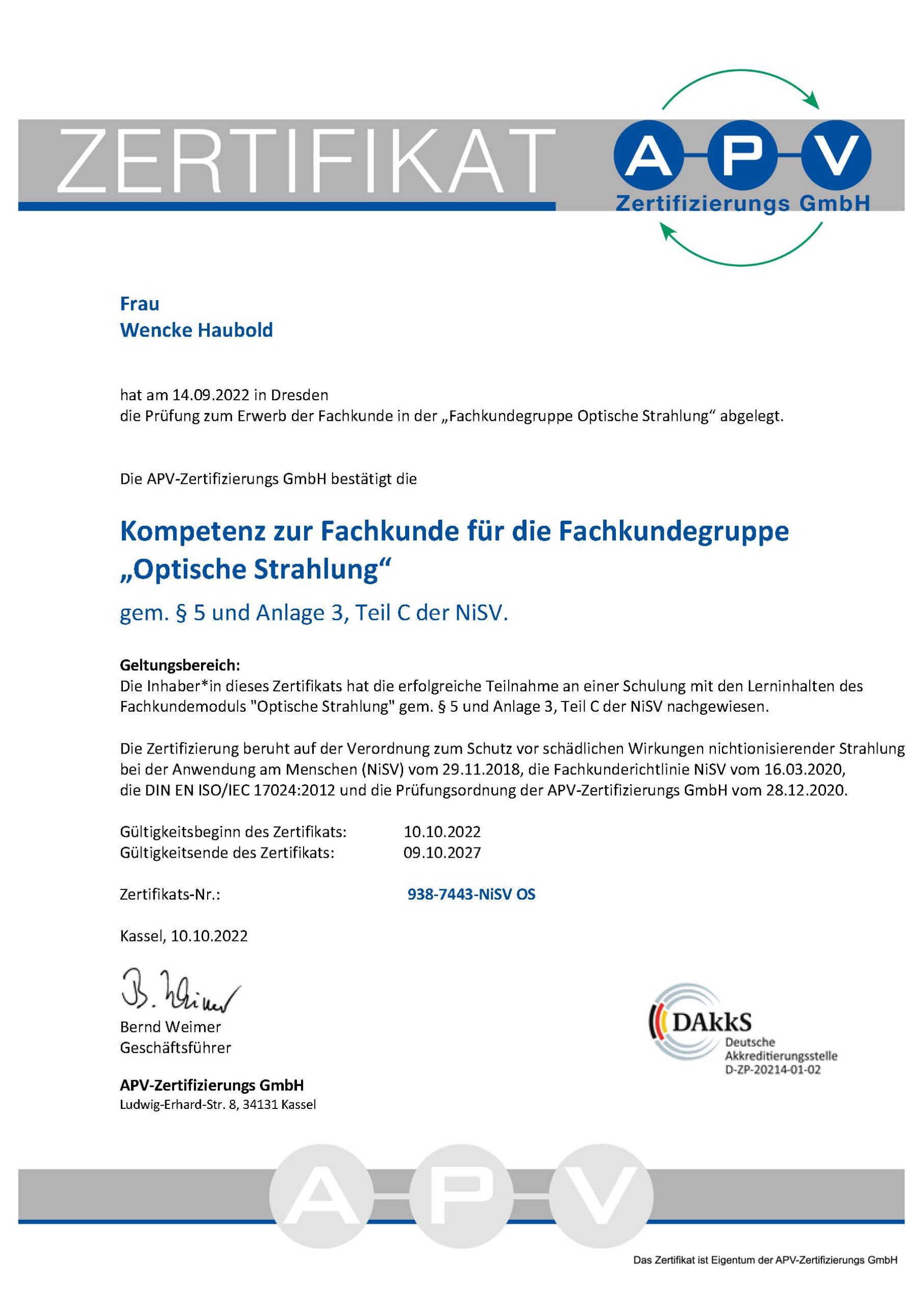 dauerhafte Haarentfernung Laser NiSV Zertifikat professionell